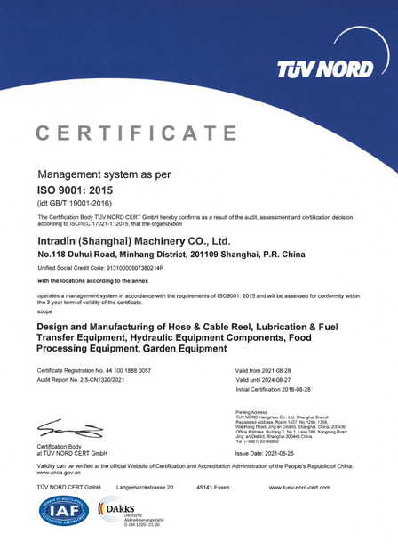 China Intradin（Shanghai）Machinery Co Ltd Certificações